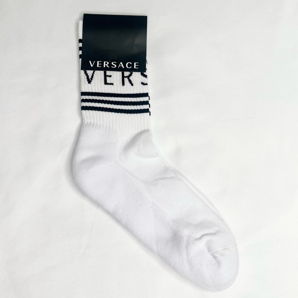 *VERSCE* Logo Crew Socks White/BlackMen's Medium NWT